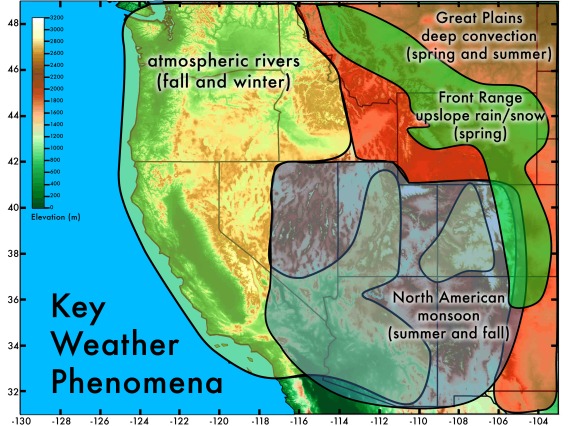 Several key weather phenomena lead to extreme and flooding precipitation across the Southwest, while also contributing to water supplies.
