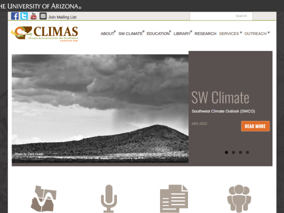 Screenshot of Climate Assessment for the Southwest (CLIMAS) website.