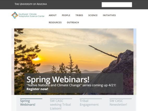 Screenshot of Southwest Climate Adaptation Science Center (SWCASC) website.
