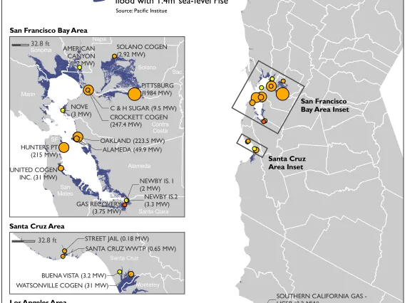 Increased sea level along the California coast would increase the risk of flooding impacts for some twenty-five to thirty power plants.