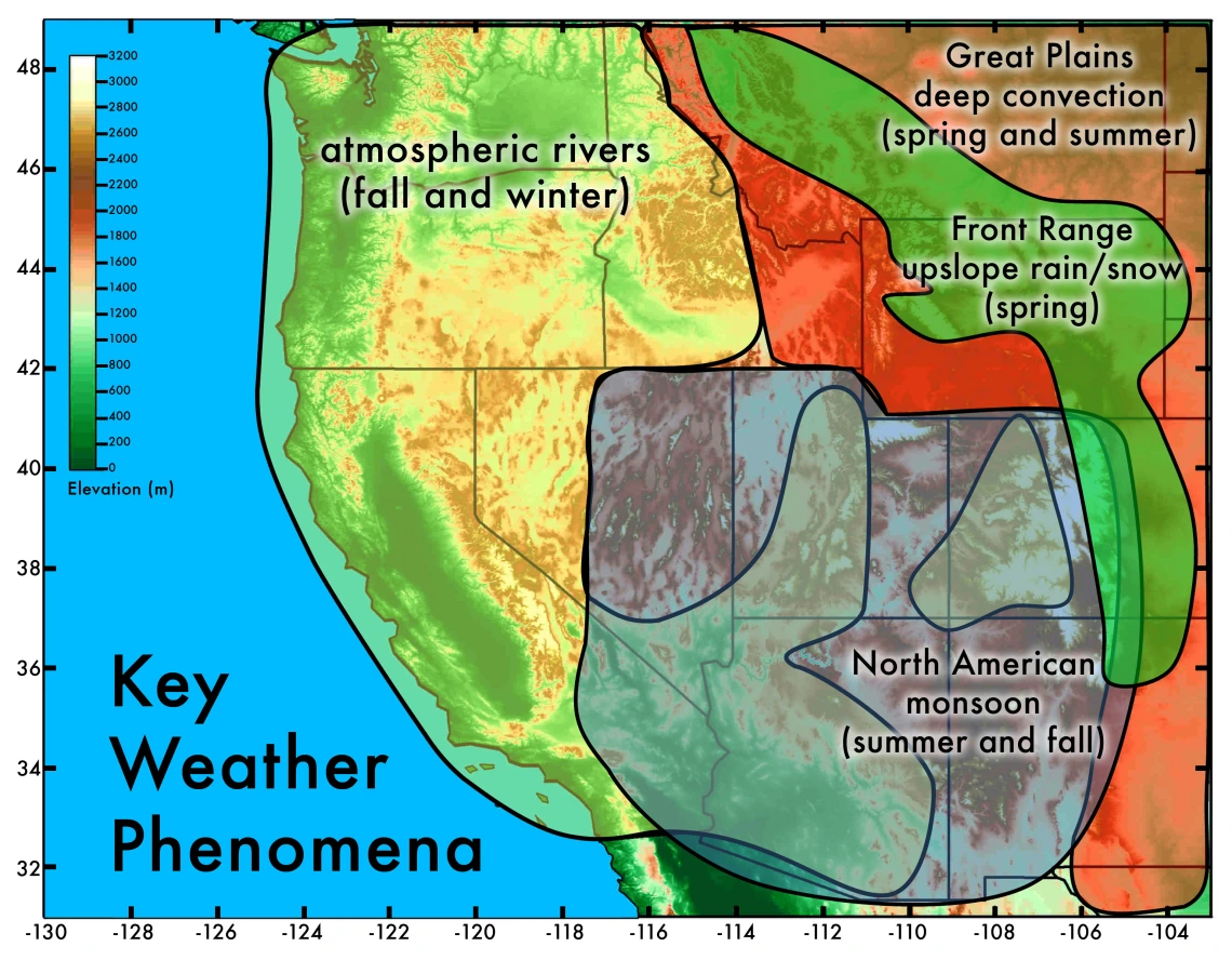 Several key weather phenomena lead to extreme and flooding precipitation across the Southwest, while also contributing to water supplies.